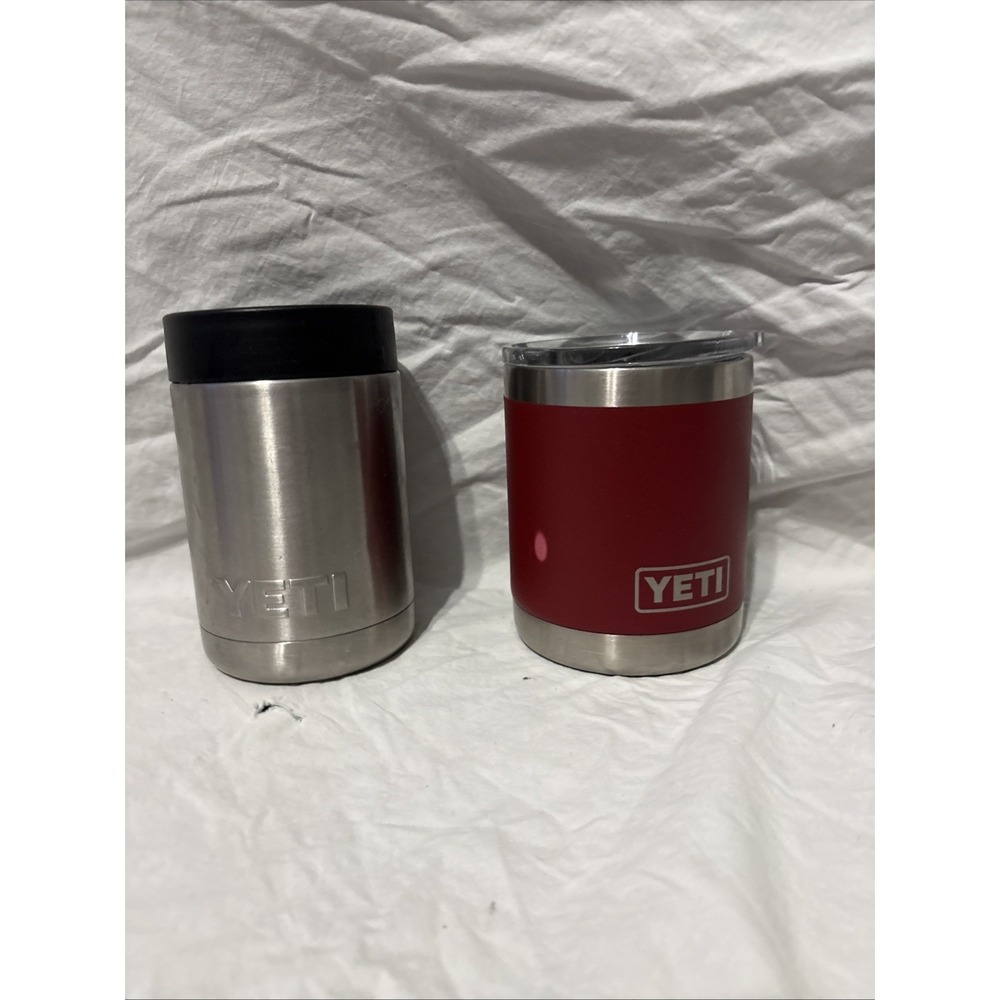 2 YETI Rambler 10oz Lowball  RESCUE RED w/Lid And Small Yeti Cup